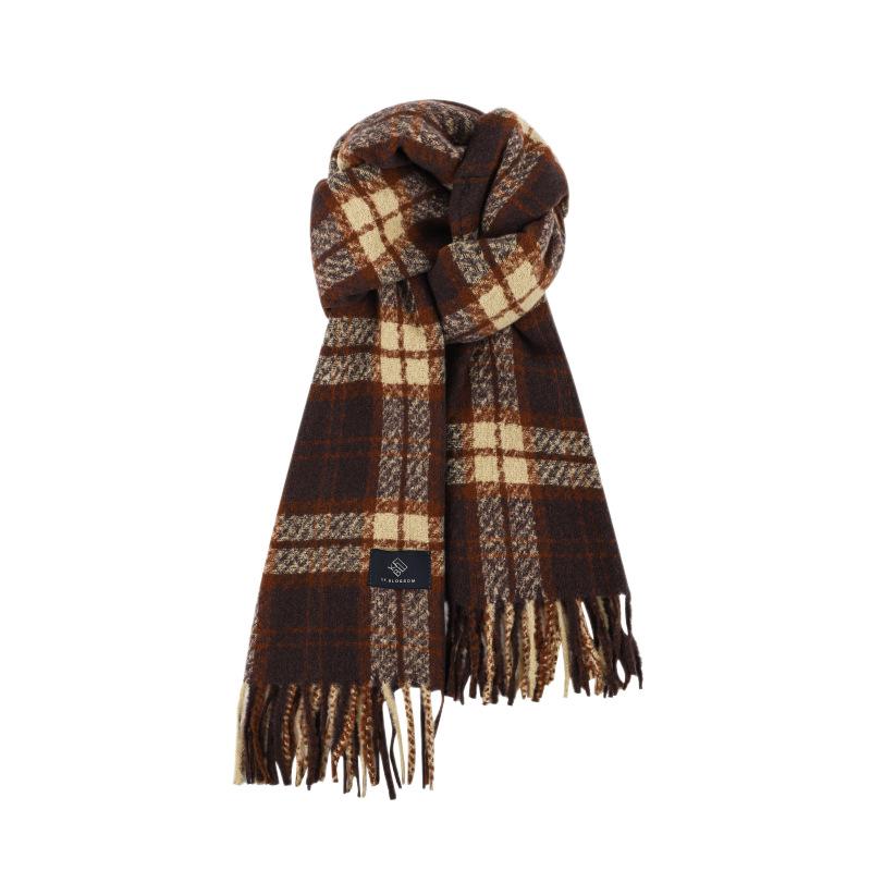 Student atmosphere shows white taro purple scarf women's new winter warm scarf plaid fringed large shawl