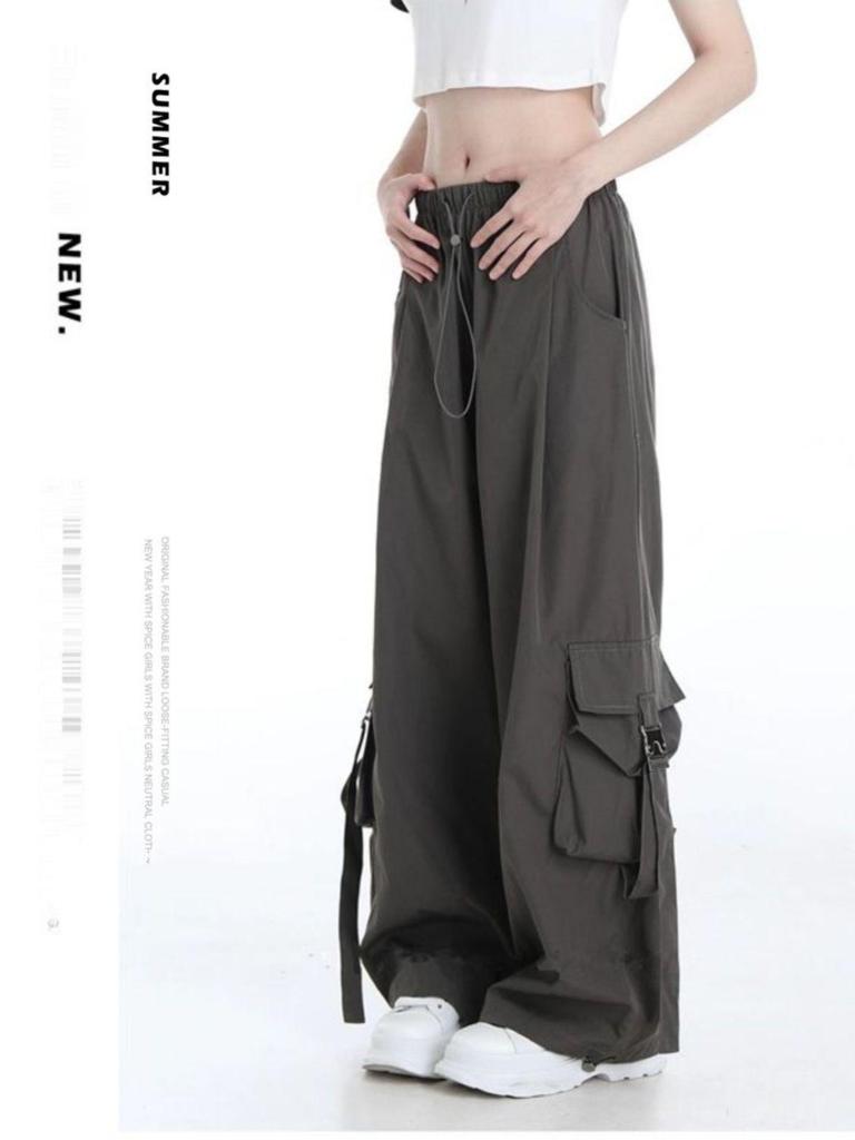 Southeast Asia Exclusive: Women's American Street Style Cargo Pants with Large Pockets and Ribbons