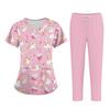 Plus SizePrinted Scrub Working Uniform Tops For Women's Cross V-Neck Halloween Print Short Sleeve Fun T-Shirts Workwear Tee With Pockets