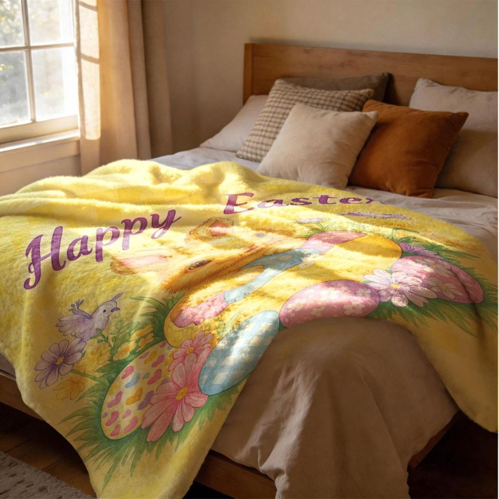 1pc Easter Bunny Egg Print Blanket - Soft Warm Polyester Spring Design for Naps Camping Travel Office Decor