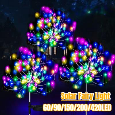 60/420LED Outdoor Solar Fireworks Lights 8 Lighting Modes IP65 Waterproof Garden Fairy Lights Lawn Foldable DIY Decoration Lights