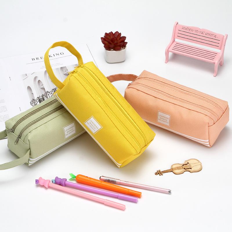 Cute Pen Case Kid Stationery Bag Portable Canvas Pencil Case School Supplies Storage Bag Double Layer Pencil Bag Student Pen Bag