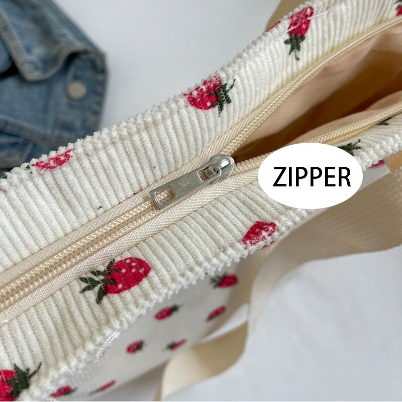 Strawberries Corduroy Handbag Sweet Women's Bag Fashionable Versatile Shoulder Bag Beautiful Simple Commuter Women's Tote Shopping Bags