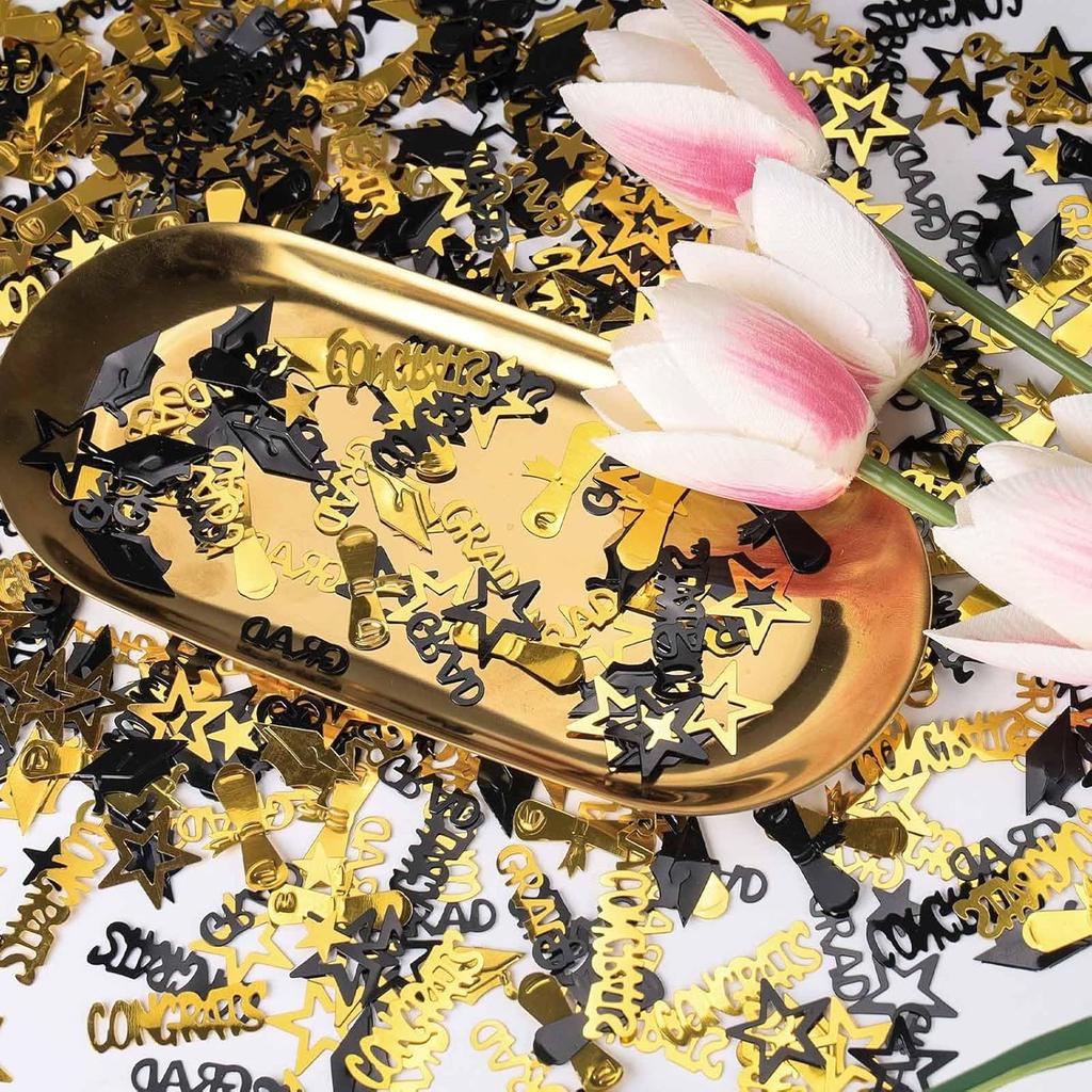 Gold and Black Graduation Confetti 2025, 1000 Pcs Grad Confetti Class of 2025 Party Table Centerpiece for 2025 Graduation Party Supplies