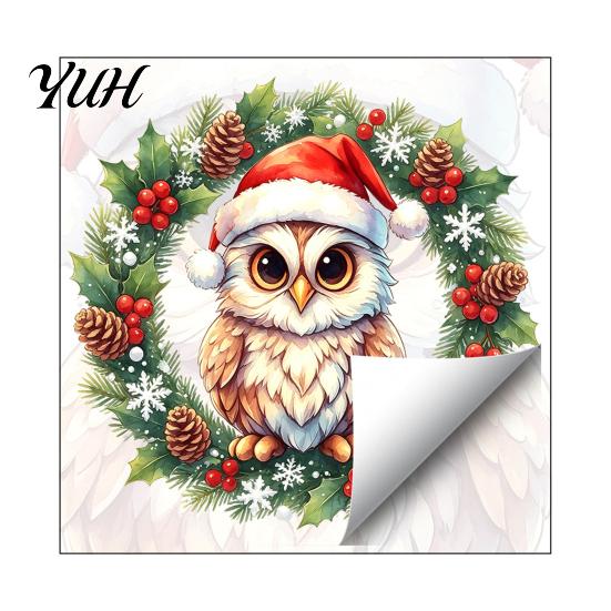 Home Beautification Stickers Christmas Owl Wreath Static Window Cling, Winter Holiday Glass Sticker, Customizable Patterns No?Glue Reusable