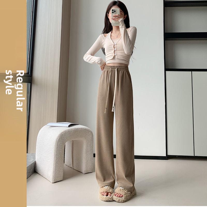Women's High Waist Corduroy Knit Pants - Autumn/Winter 2024 Velvet Lined