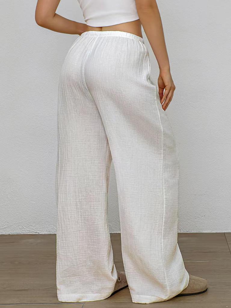 2026 Women's Pure Cotton Loose Solid Color Elastic Waist Wide-Leg Casual Pants