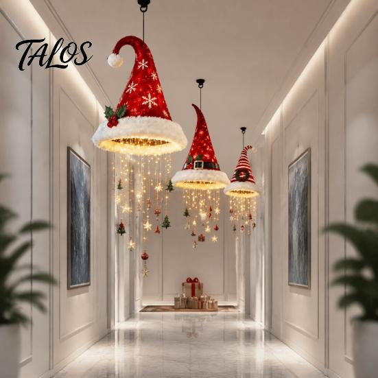 Stoff Weihnachtsdekoration Weihnachtsmütze Hängelaterne, Leuchtende Nikolausmütze Dekoratives Licht mit LED-Lichterkette Innen Außen Weihnachten Und Anhänger,