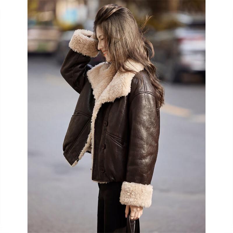 Women's PU Leather & Faux Lamb Wool Spliced Down Jacket
