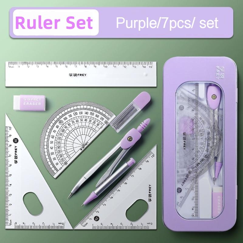 7Pcs/Set Student Compass Set School Mathematical Rulers Multi-Function Learning Professional Drawing Tool Girls Gifts Stationery