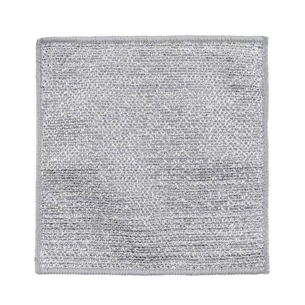 Double-Sided Silver Wire Dishcloth: Steel Wool Alternative for Non-Stick Kitchen Cleaning.
