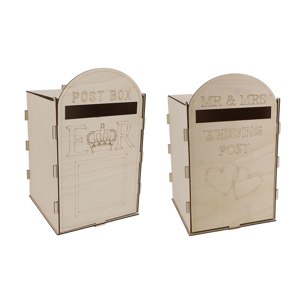Wooden Wedding Mailbox with Lock Key Plywood Handcrafted Exquisite Vintage Wedding Post Box for Rece