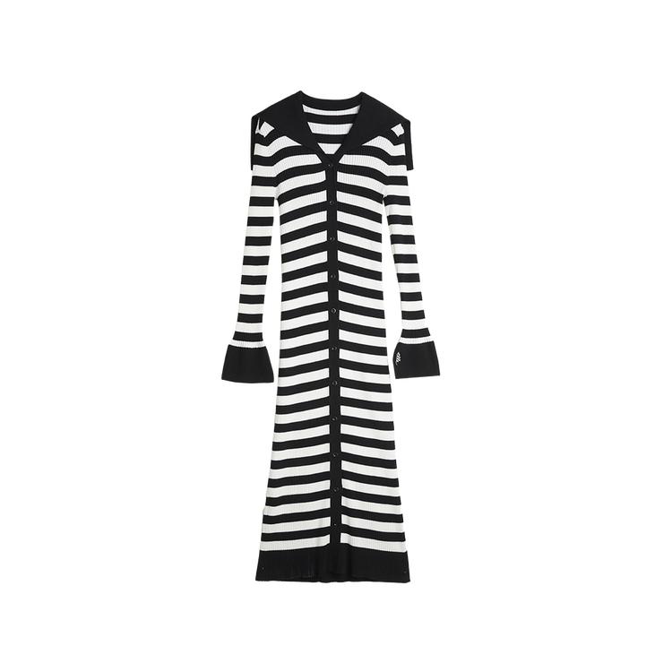 ELLE Elegant Striped Long Sleeve Knit Dress Women Dresses Black White EL49387