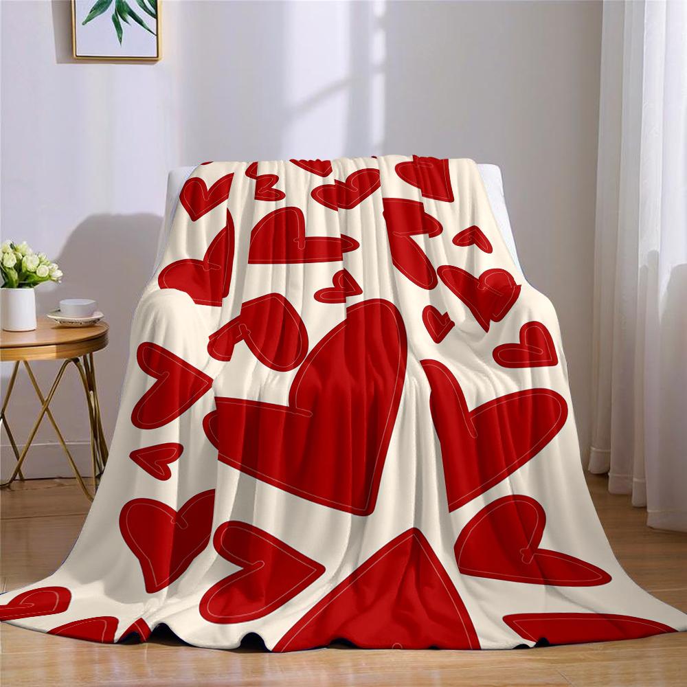 Romantische Crème Rood Hart Flanellen Deken Warm Zacht Halloween Kerst Bank Warm Gezellig Decoratief Decor Cadeau Voor Elk Seizoen