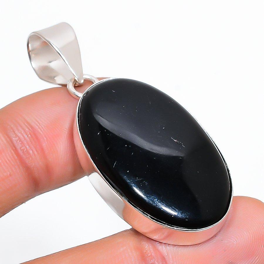 

Подвеска ручной работы из стерлингового серебра 925 пробы с натуральным черным ониксом 1,89 дюйма r1t94