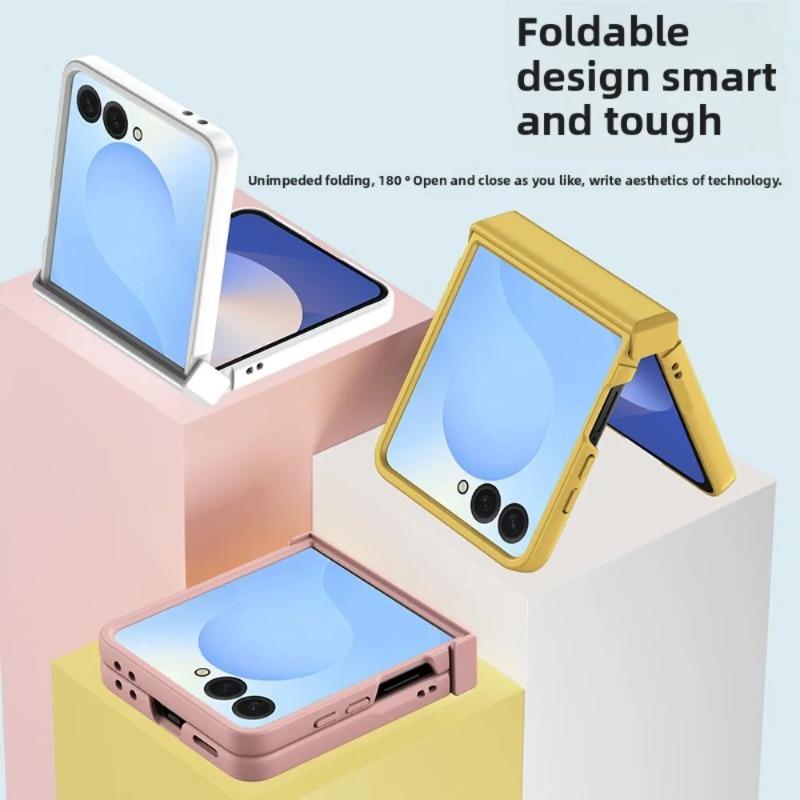 Fashion Candy Color Skin Feel Matte Hinge Protect Case for Samsung Galaxy Z Flip 8 7 6 5 4 3 Tempered Glass Film Anti-drop Cover