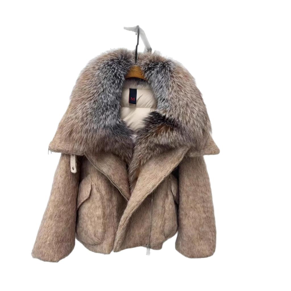 Winter explosion fox fur jacket big fur collar short thermal goose down jacket women