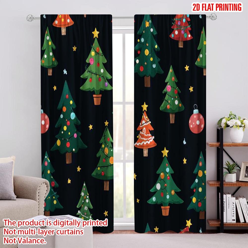 

2pcs 2D flat printing Christmas Party Curtain christmas trees Machine Washable Polyester Without Electricity Spring Perfect for 100*130 Rod Pocket 1pcs