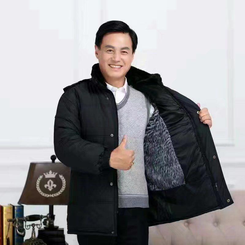 Manteau en Coton Velours Chaud Grande Taille pour Homme - Mi-Longueur, Coupe Ample pour Hommes d'Âge Moyen et Personnes Âgées