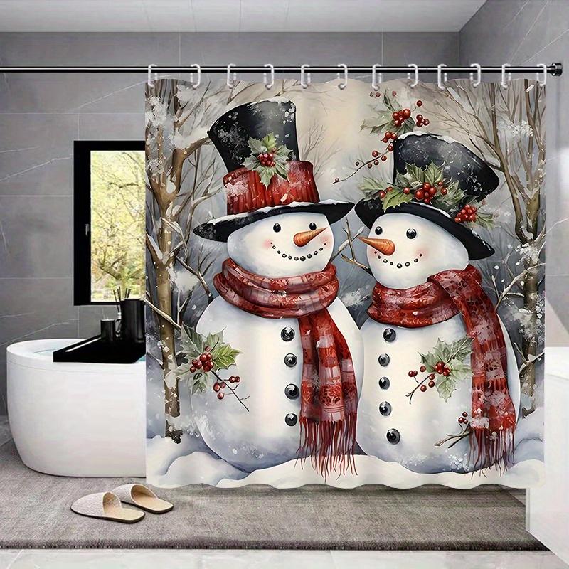 Weihnachts-Badezimmer-Dekorationsset Mit Wasserdichtem Polyester-Badezimmer-Ensemble, Schneemann-Thema, Enthält 12 Haken, Rutschfester Toilettensitzbezug