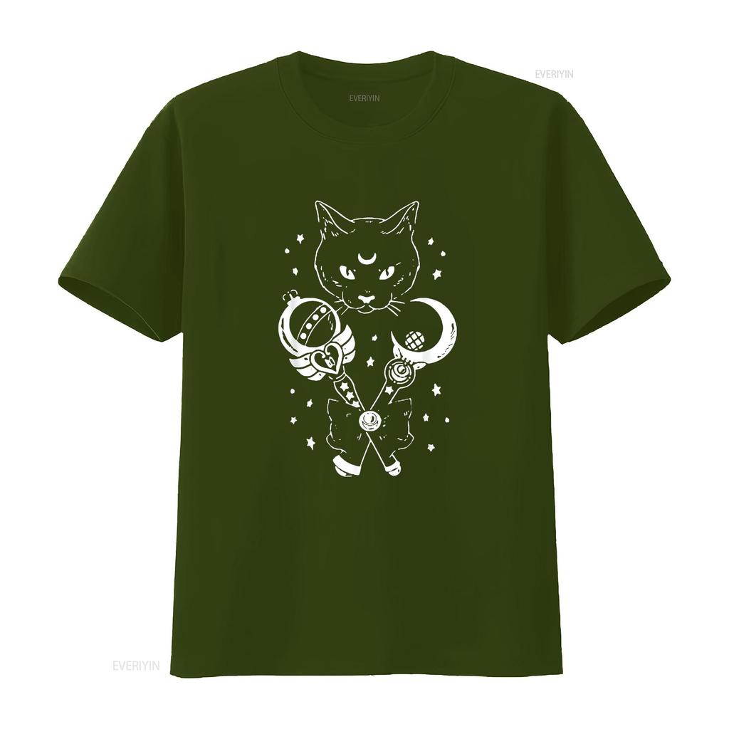 Sailor Meow Cute Moon Cat Space Magic Gothic Halloween Womens T Shirt vintage Washed graphic homme Breathable Stretched Casual