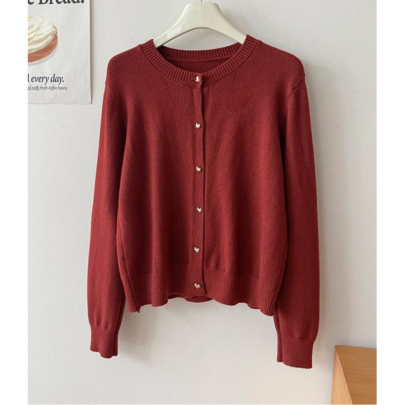 Vintage love button sweater knitted cardigan women's autumn and winter coat casual stacked top