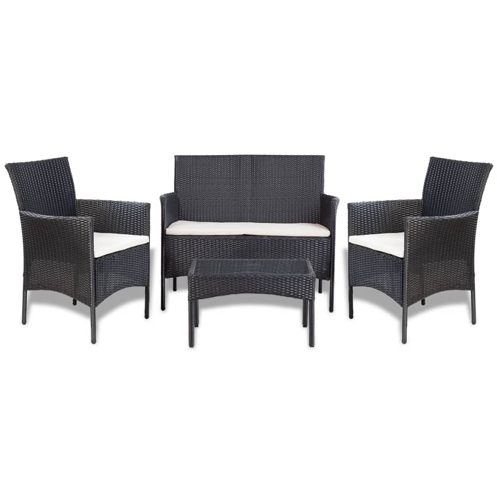 4 Piece Garden Lounge Set with Cushions Poly Rattan Black