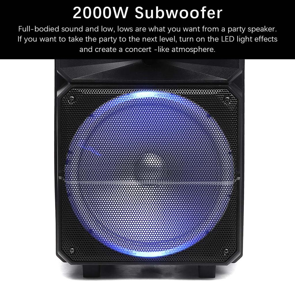 12inches 2000W Speakers Home Theater Karaoke Sound Box with Wireless Microphone LED Portable Bluetooth Speaker Box Trolley