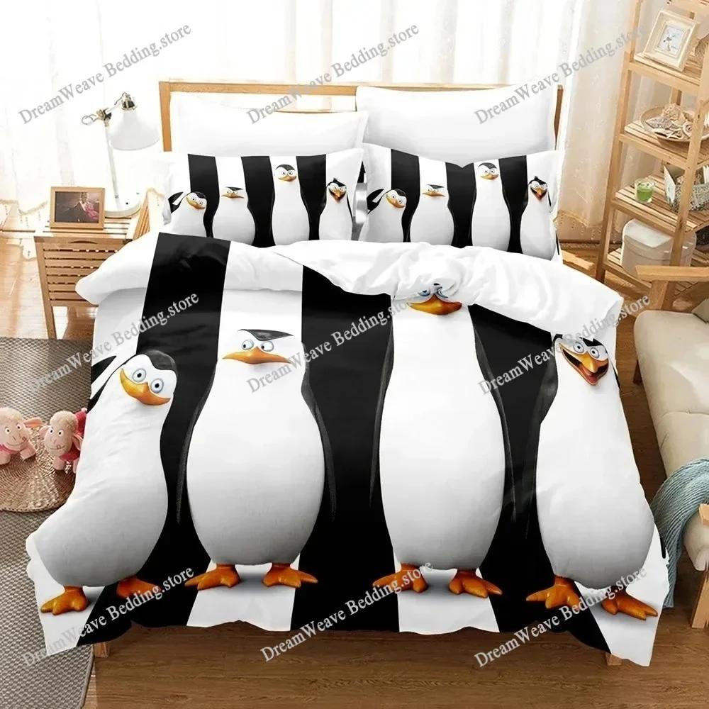 Cartoon Madagascar Penguin Bedding Set Boys Girls Twin Queen Size Duvet Cover Pillowcase Bed Kids Adult Home Textileextile963