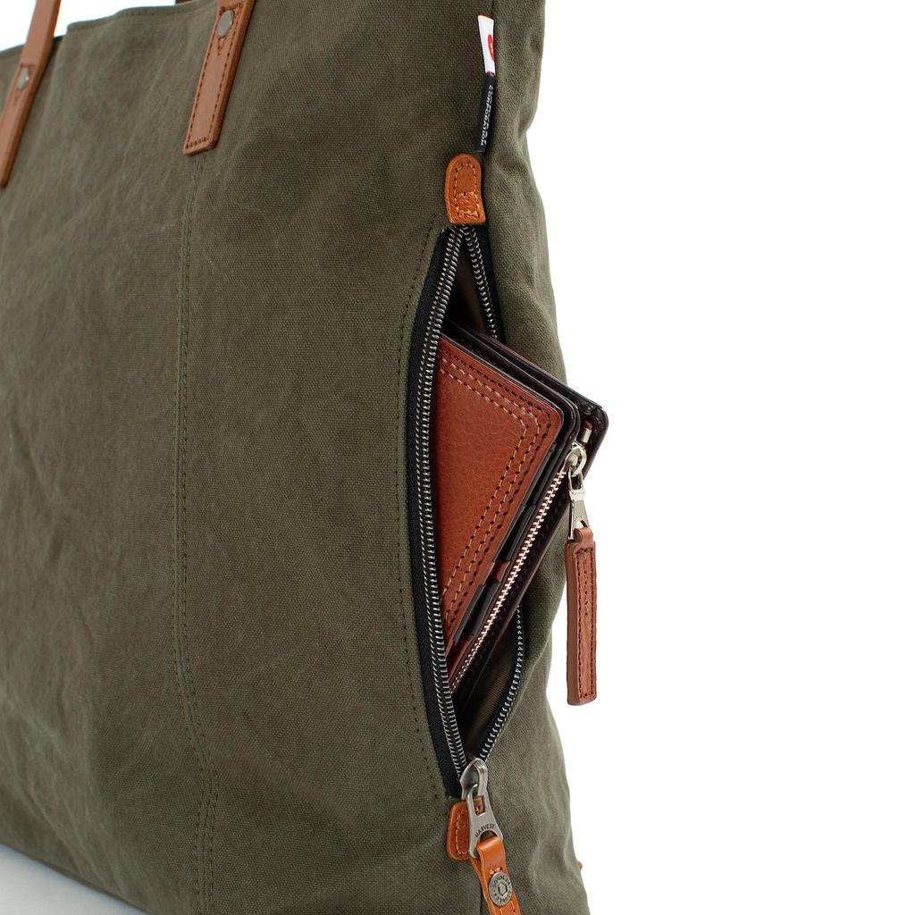[Doubles] A4 Tote Bag with Zipper, Single-Flap, Made of Japanese No. 10 Paraffin Bio-Treated Canvas and Italian Tanned Cowhide Leather (BQZ-7433)