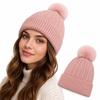 Winter Warm Knitted Hat with Fluffy Ball Beanies Cap Fashion Pullover Cap  for Male Female