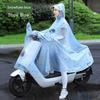 Regenmantel für Elektroroller, Doppelsitz, Eltern-Kind, Langer Stil, Ganzkörper, Starkregen-Schutz, Motorrad-Spezifisch, Transparenter Regenponcho