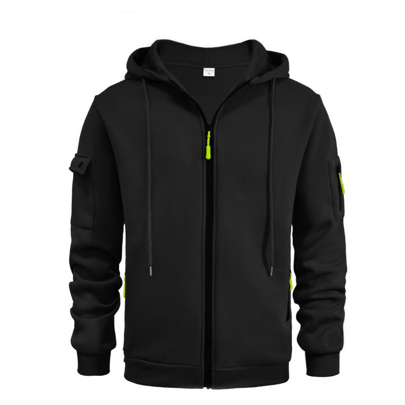 Men's Plus Size Zipper Hoodie with Arm Pockets - Autumn & Winter Casual Sports Jacket