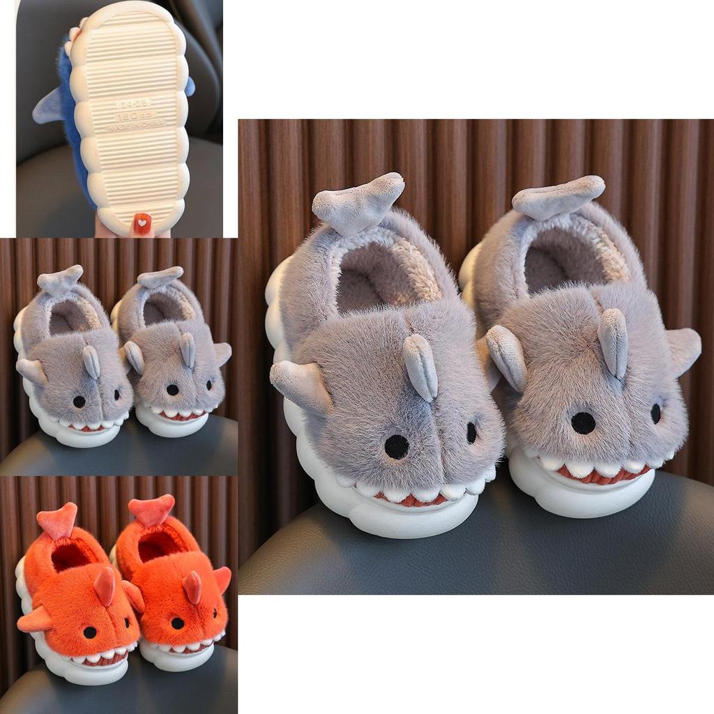Adorabili Pantofole da Casa a Forma di Squalo Cartone Animato Per Bambini Antiscivolo Calde Scarpe da Casa Invernali