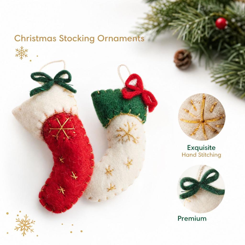 Christmas Wool Sock Ornament, Hanging Decoration for Holiday Crafts