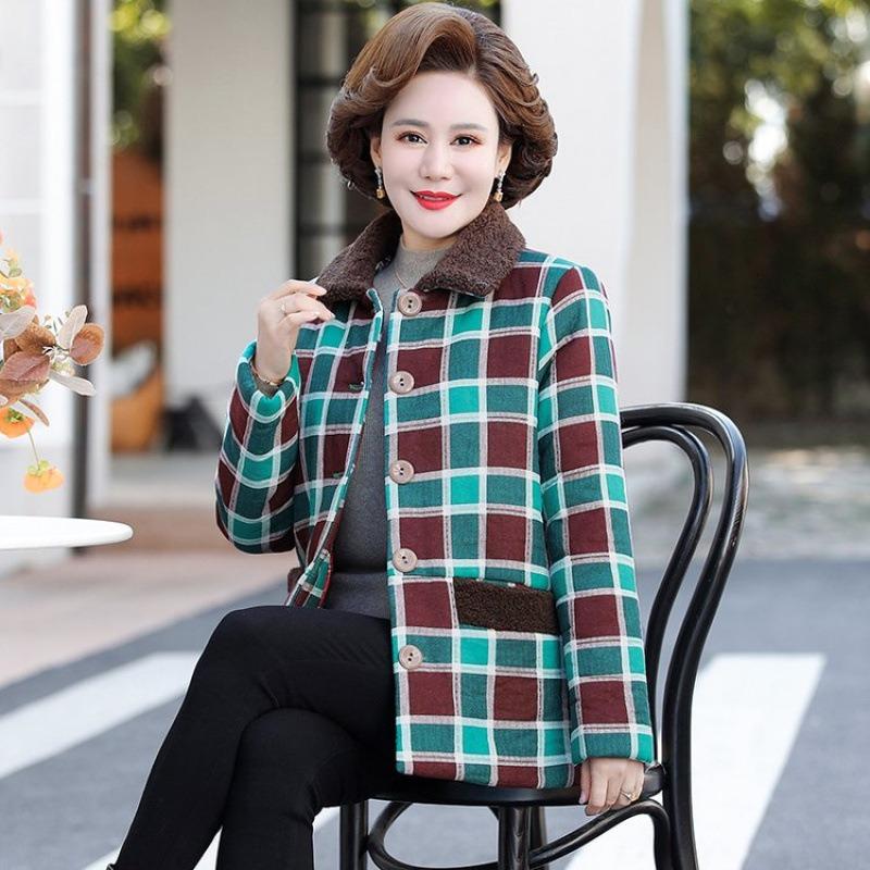 

Winter cotton-padded jacket new short thickened plaid cotton-padded jacket women s warmth 5XL [recommended 150-80kg] зелёный