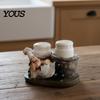 Cartoon Chef Kitchen Decor Salt And Pepper Shakers Set, Decorative Resin Statue Spice Even Seasoning Spreader Organizer, Glass Holder for Dining
