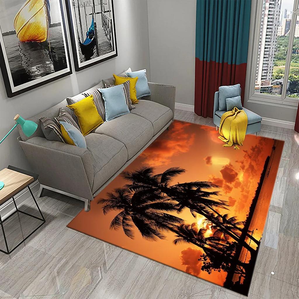 Coconut Tree Carpet Sunset Tropical Scenery Sea Beach Landscape Kitchen Bathroom Non-Slip Doormat Living Room Bedroom Decor Rugs
