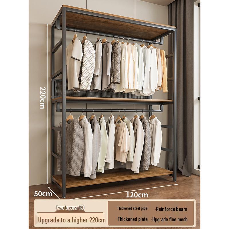 Metal Walk-In Wardrobe: Floor-Standing Clothes Rack, Open Garment and Hat Rack, Bedroom Shelf Assembly