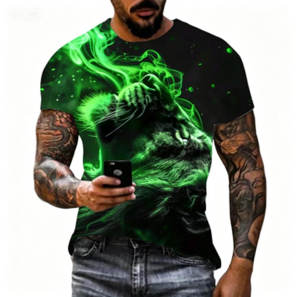 Summer New Fluorescent Animal Full Print Japanese Style Dark Harbor Style Short Sleeved Shirt M