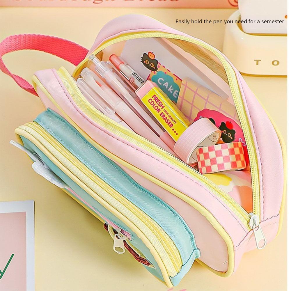 Large Capacity Pen Bag Hand-held Pencil Bags Dopamine Contrast Pencil Case  School Office Supplies