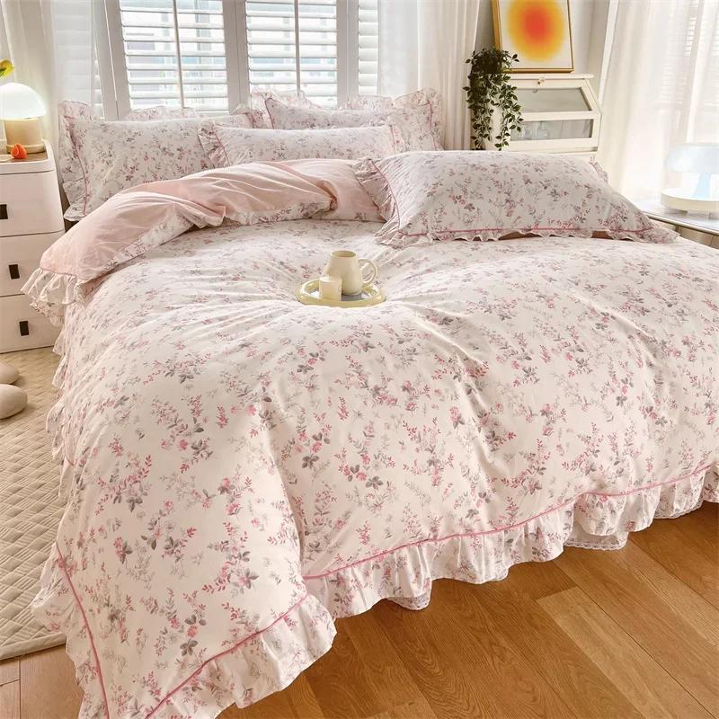 Princess Style Ruffles 100% Cotton Quilt Cover Set or Single Quilt Covers Floral Soft Duvet Cover Cotton Cute Comforter Covers