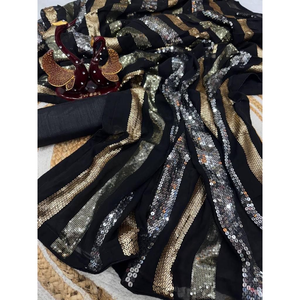 Presenting You Most Beautiful Seqwance Saree Collection, Blouse (Need To Be Stitched As Per Size And Fit)