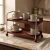 TwoTier Mug Rack Raised Rails Wood and Steel Cup Organizer Wooden Countertop Shelf