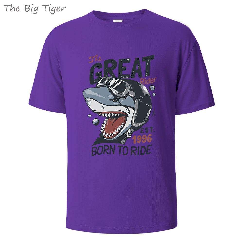 Great Shark Printing Mens Basic Cotton Tee Simple Round Neck Comfortable Fit Lightweight Breathable Casual Wear Mens Tshirt