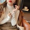 Fleece Thickened Sweater Women's Winter Thickened Bottoming Shirt Integrated Fleece Turtleneck with Wooden Ear Edge and Knitted Top Inside