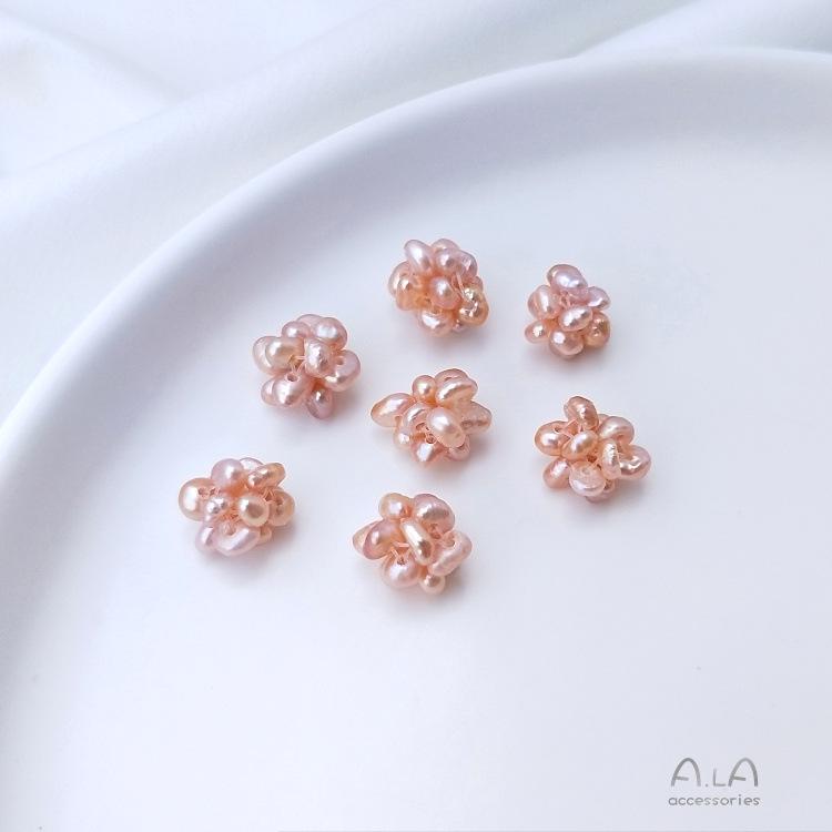 Hand-Woven Natural Freshwater Pearl Flower Ball Earrings and Beads