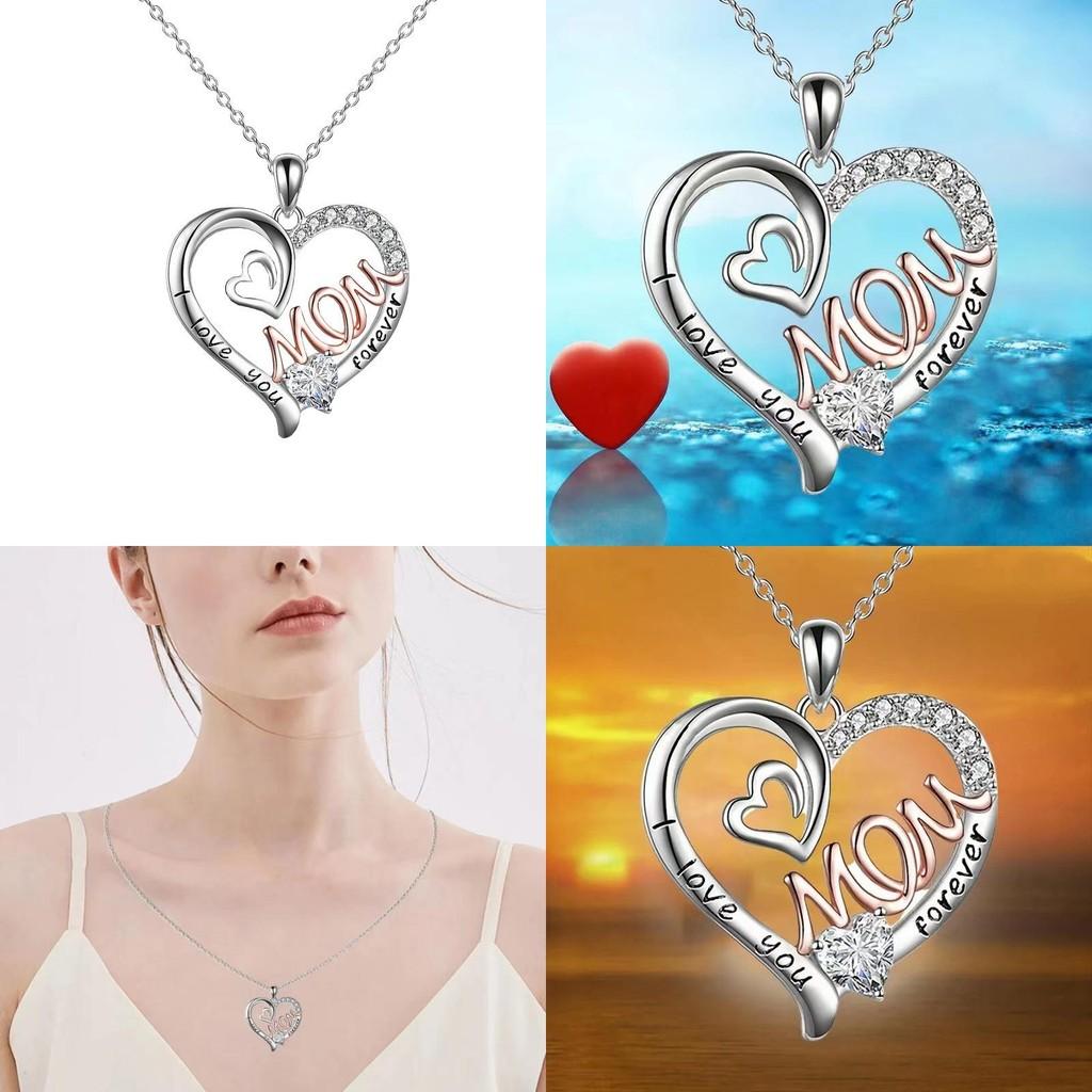 Shaped Dazzling Heart Love Mom Necklace In Alluring Alloy For Chic Mothers Day Gifts