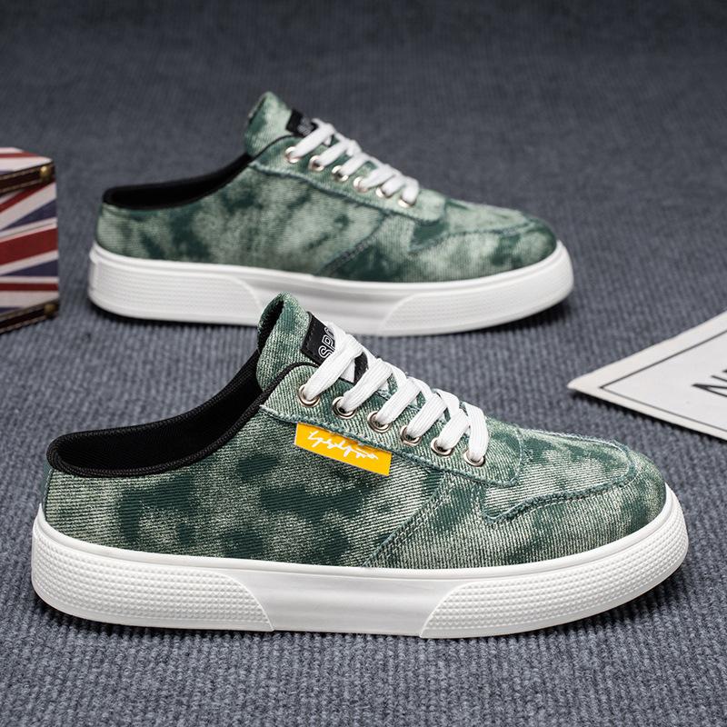 

Casual Shoes Men Canvas Shoes Fashion Lightweight Half Slippers Men Slip-on Sneakers Versatile Breathable Board Shoes Size 39-48 39 зелёный