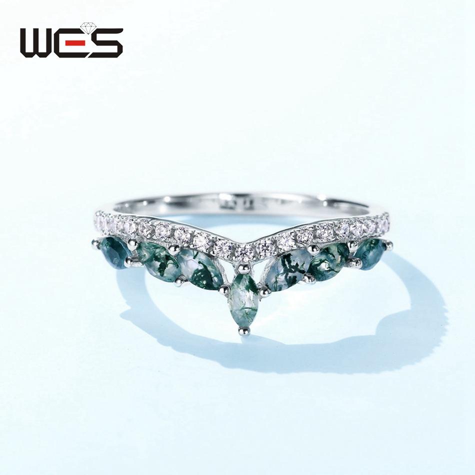 WES   CopperNatural Moss Agate Ring For Women Oval Cut Sea Grass Agate Flower Rings Wedding Party Jewelry Gift